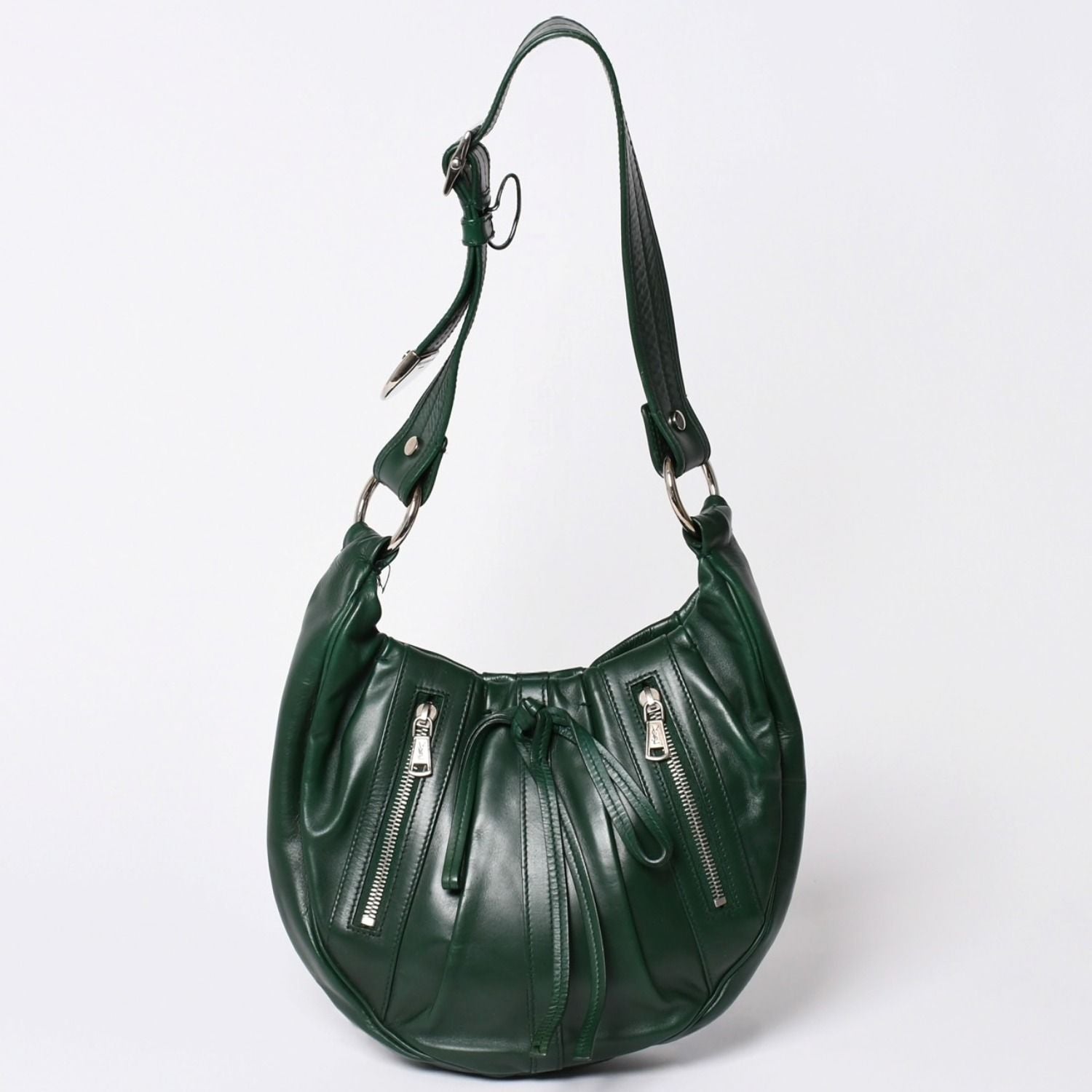 Saint Laurent Rive Gauche Leather Hobo Shoulder Bag Tom Ford Era Green Pleated