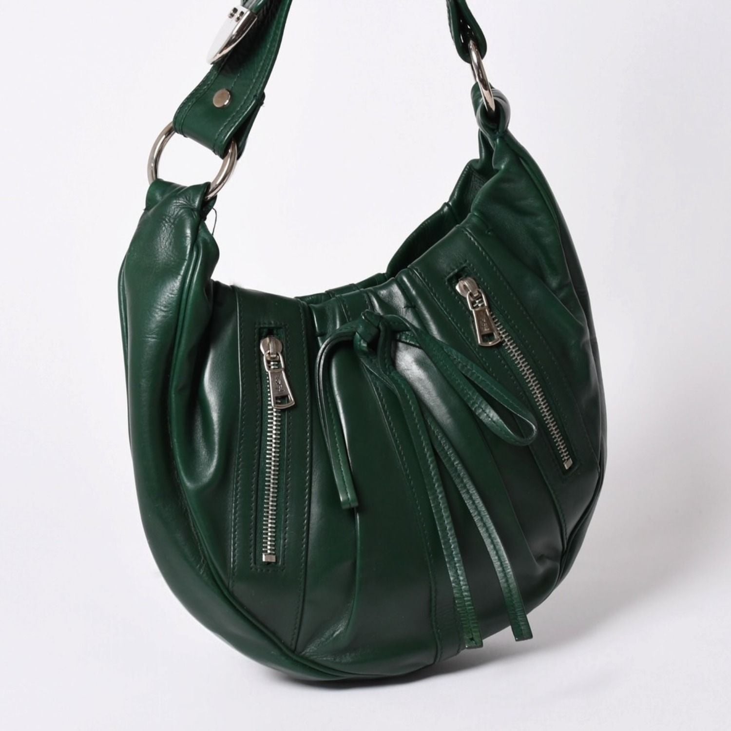 Saint Laurent Rive Gauche Leather Hobo Shoulder Bag Tom Ford Era Green Pleated — view 3