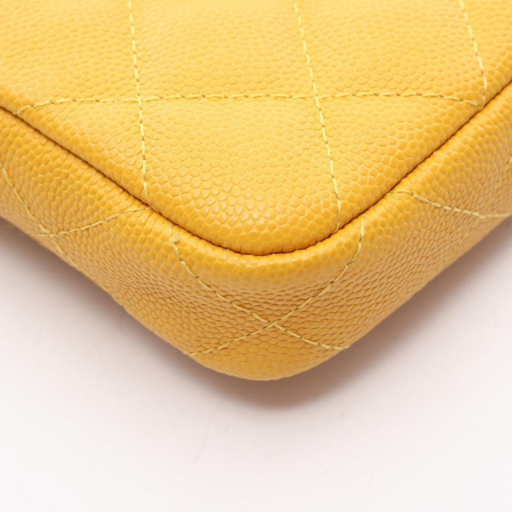 Chanel Shoulder Bag Quilted Yellow Caviar Leather Zip Chain Wallet — view 7