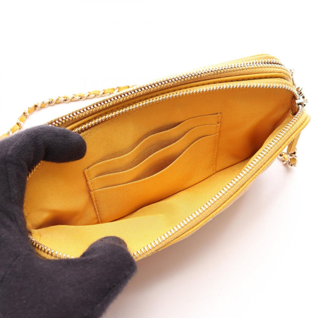 Chanel Shoulder Bag Quilted Yellow Caviar Leather Zip Chain Wallet — view 4