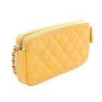 Chanel Shoulder Bag Quilted Yellow Caviar Leather Zip Chain Wallet — view 2