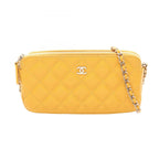 Chanel Shoulder Bag Quilted Yellow Caviar Leather Zip Chain Wallet