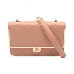 Chanel Shoulder Bag Quilted Pink Beige Lambskin Chain Wallet