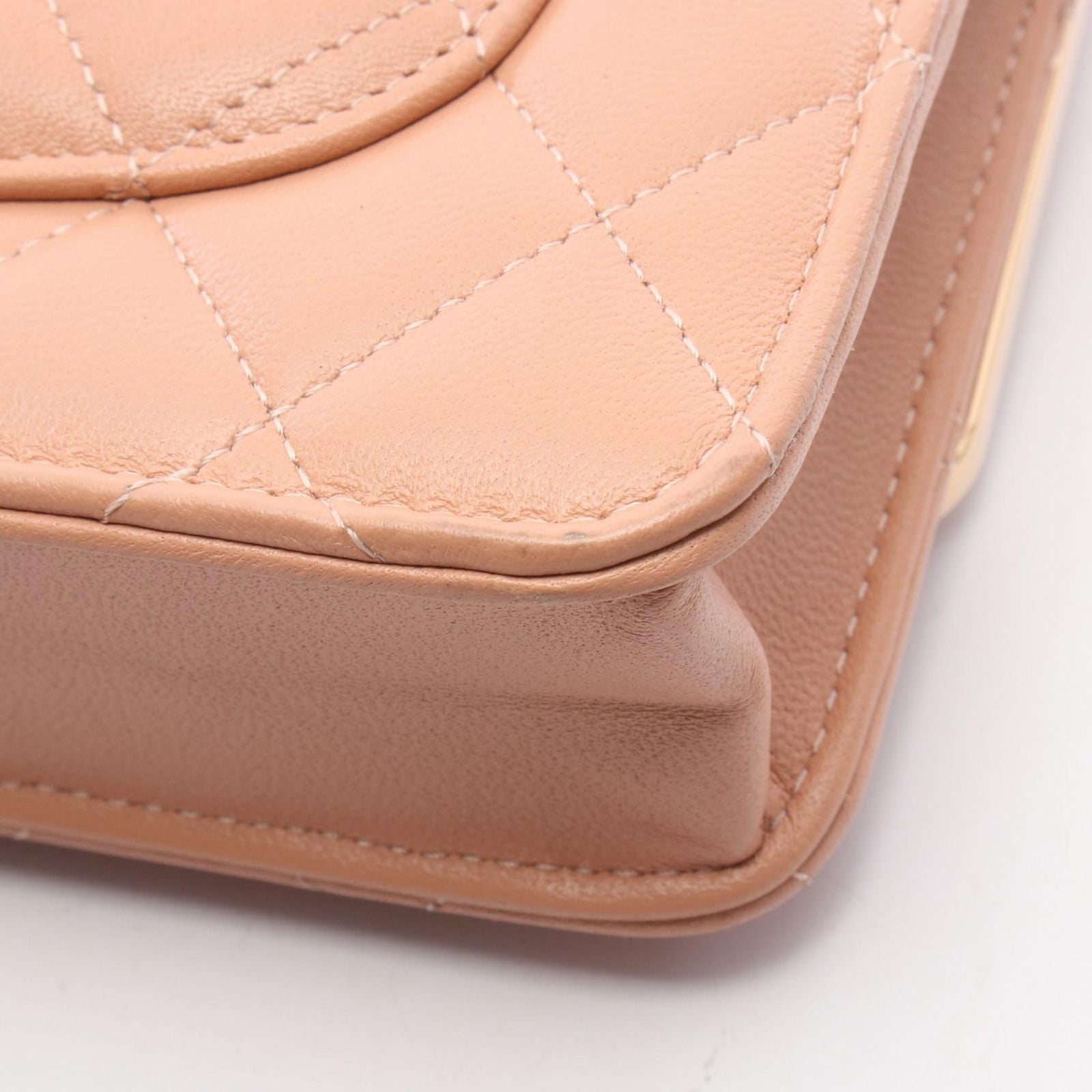 Chanel Shoulder Bag Quilted Pink Beige Lambskin Chain Wallet — view 9