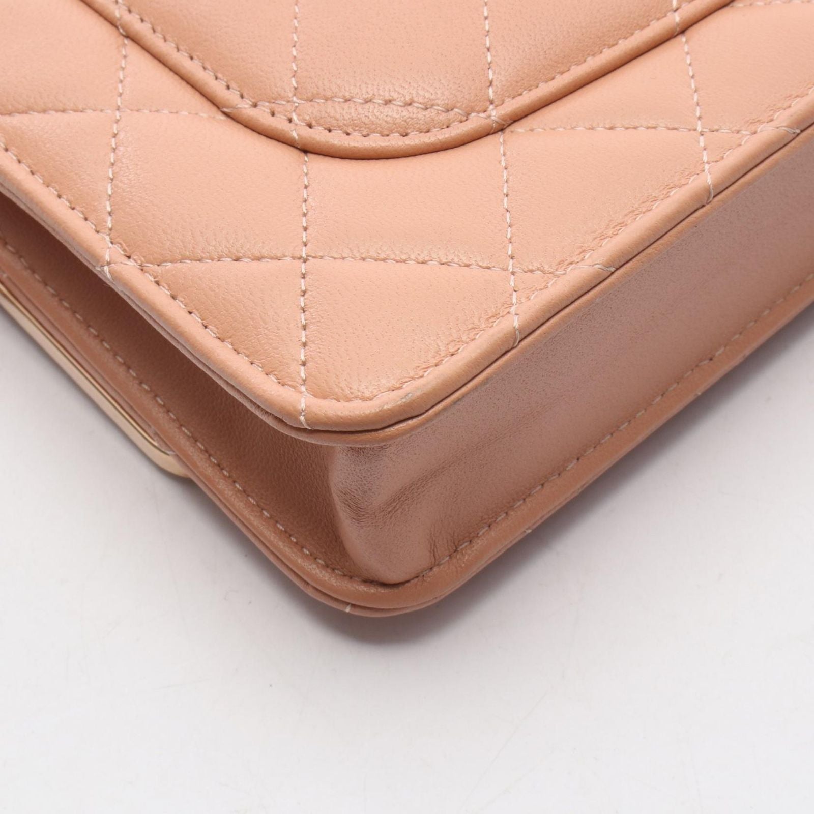 Chanel Shoulder Bag Quilted Pink Beige Lambskin Chain Wallet — view 8