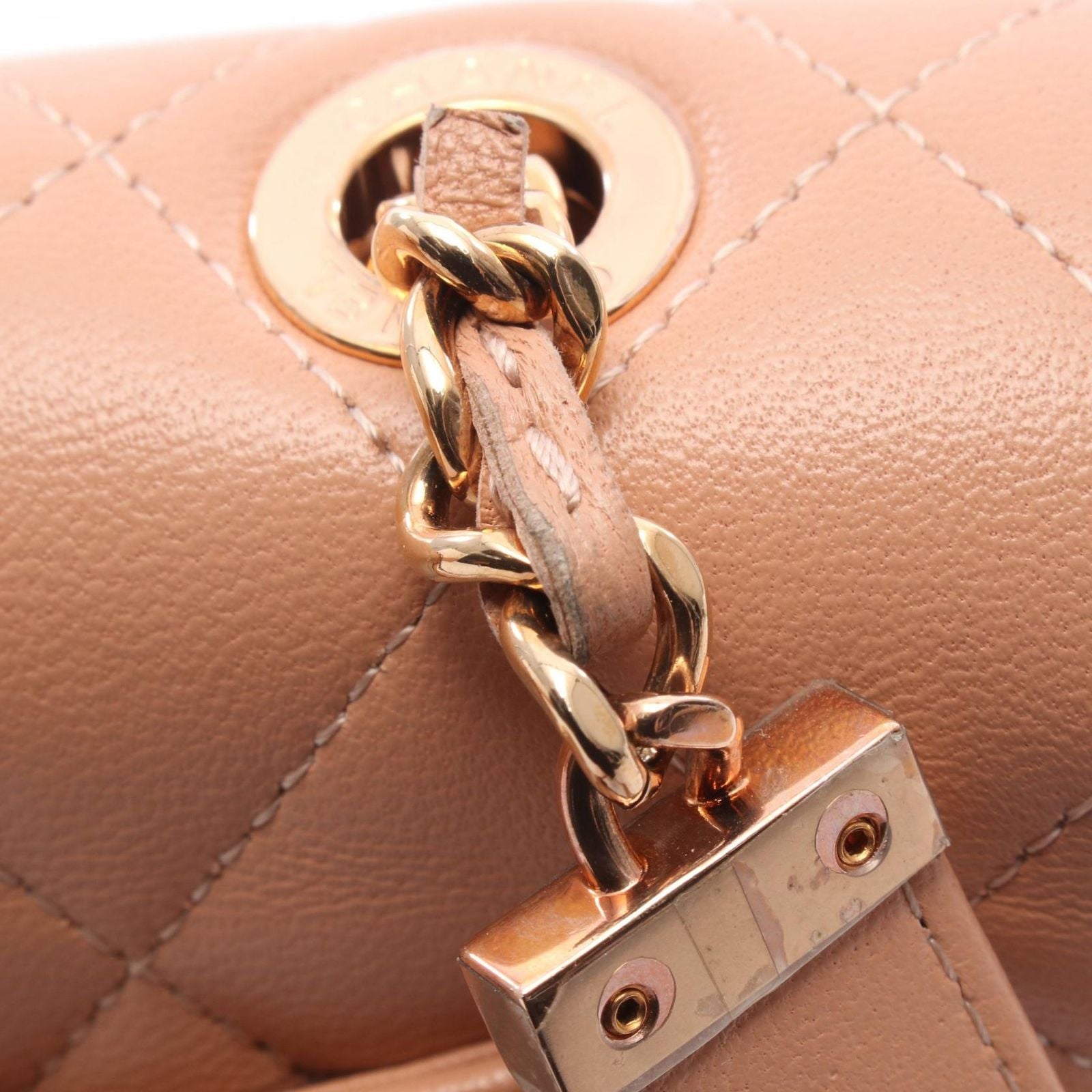 Chanel Shoulder Bag Quilted Pink Beige Lambskin Chain Wallet — view 7