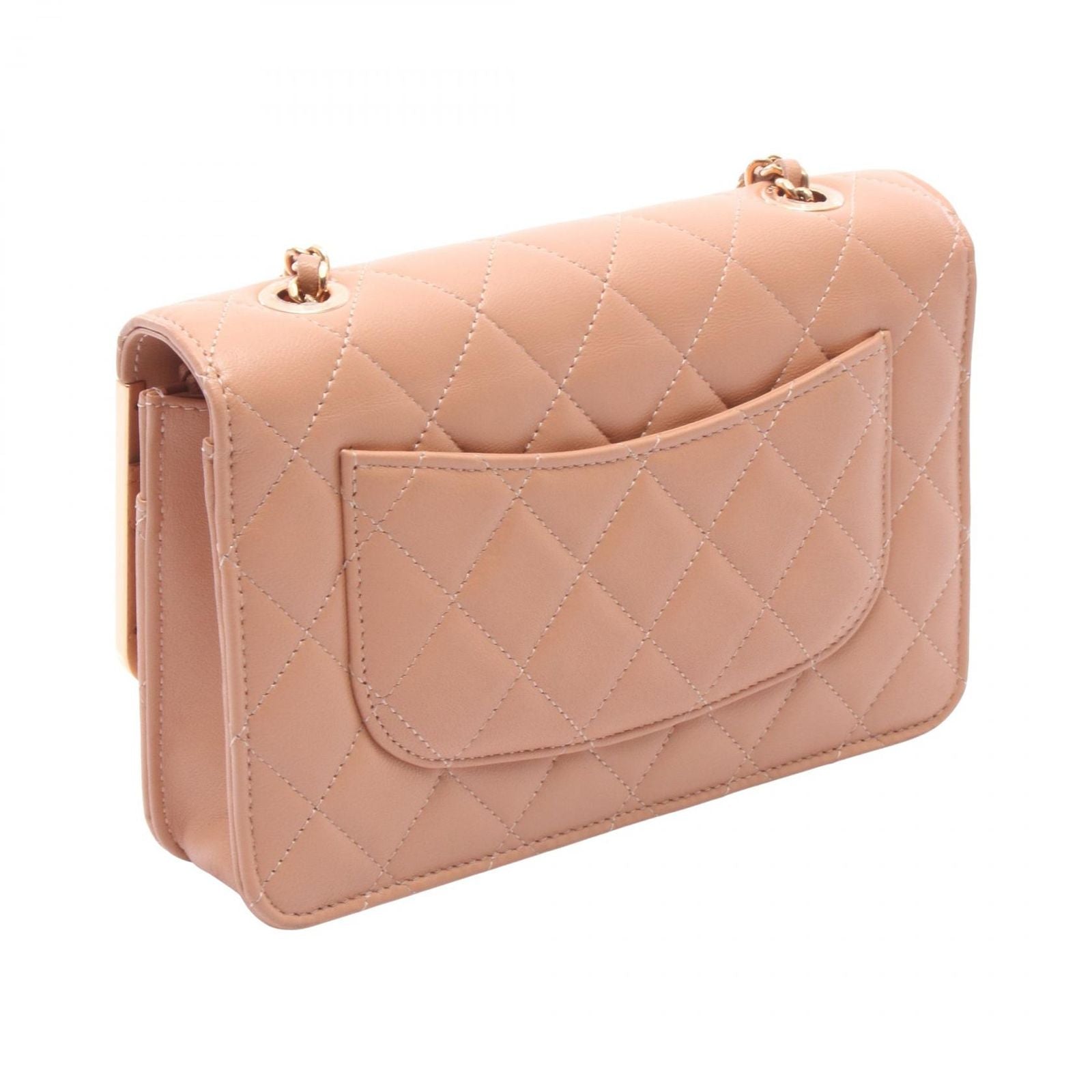 Chanel Shoulder Bag Quilted Pink Beige Lambskin Chain Wallet — view 2