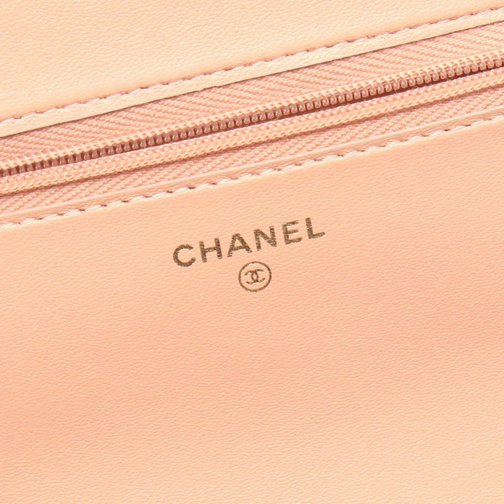 Chanel Shoulder Bag Quilted Pink Beige Lambskin Chain Wallet — view 4
