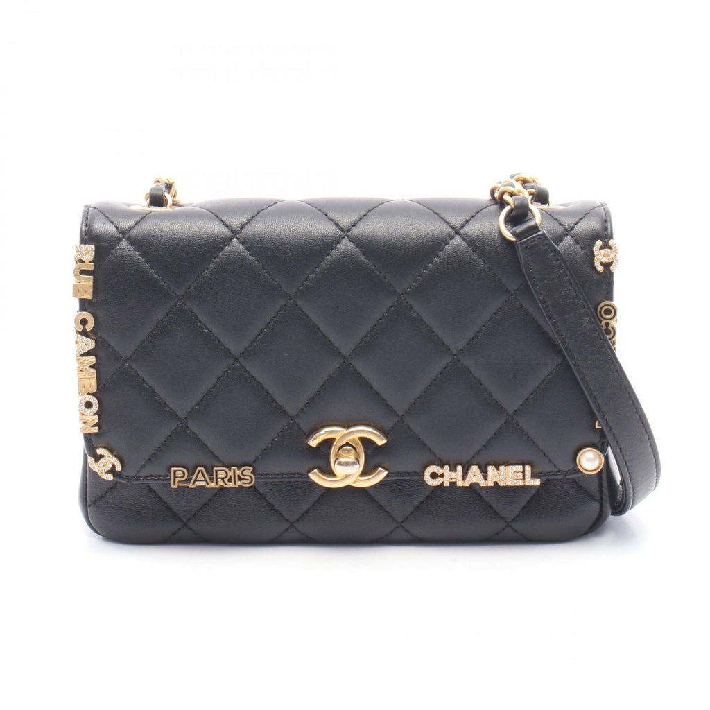 Chanel Shoulder Bag Mini Flap Quilted Black Leather