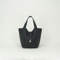 Hermes Picotin Lock MM 22 Tote Taurillon Clemence Noir Black Silver Handbag