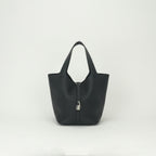 Hermes Picotin Lock MM 22 Tote Taurillon Clemence Noir Black Silver Handbag