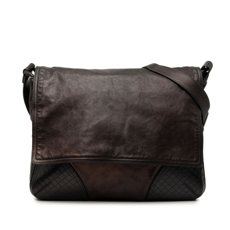 Bottega Veneta Intrecciato Crossbody Shoulder Bag Black Leather