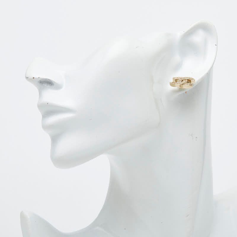 Chanel CC Logo Stud Earrings Single Gold Rhinestone Plated — view 4