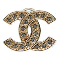 Chanel CC Logo Stud Earrings Single Gold Rhinestone Plated