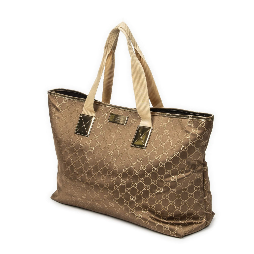 Gucci Large Web Oriental Tote Gold GG Satin Canvas — view 2
