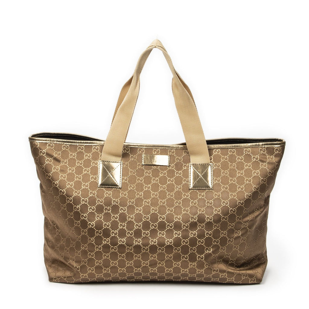Gucci Large Web Oriental Tote Gold GG Satin Canvas