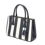Prada Large Double Zip Galleria Tote Navy White Saffiano Leather — view 2