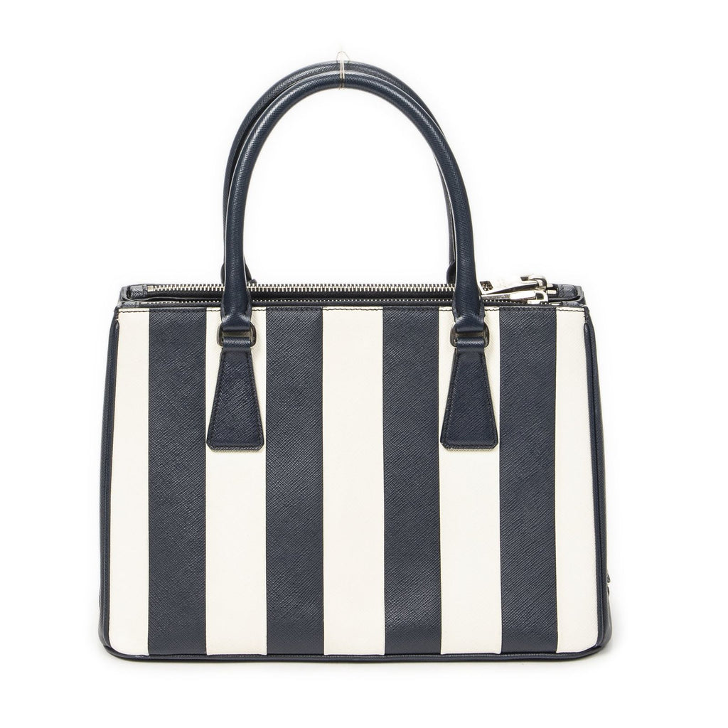 Prada Large Double Zip Galleria Tote Navy White Saffiano Leather — view 5