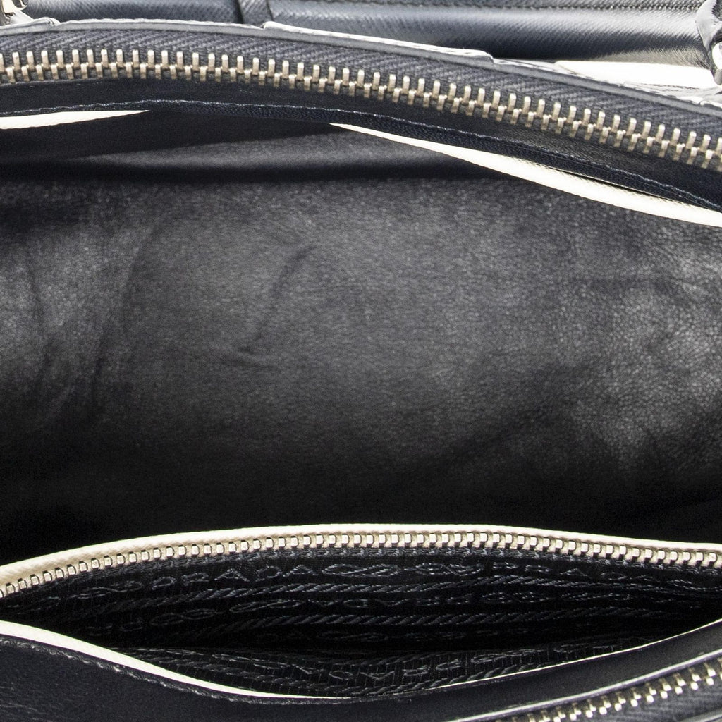 Prada Large Double Zip Galleria Tote Navy White Saffiano Leather — view 9