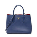 Prada Cuir Double Handle Tote Navy Saffiano Leather