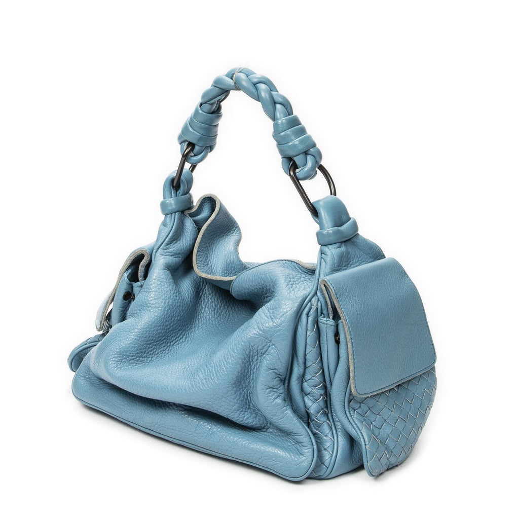 Bottega Veneta Hobo Blue Trim Intrecciato Leather — view 2