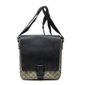 Gucci Buckle Flap Messenger Bag Black Beige Supreme Canvas