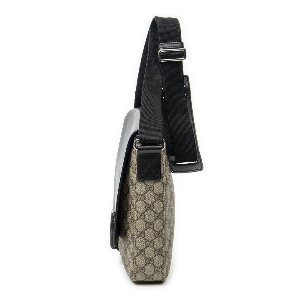 Gucci Buckle Flap Messenger Bag Black Beige Supreme Canvas — view 3