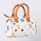 Louis Vuitton Monogram Multicolor Mini Speedy Handbag Vachetta Leather White — view 3