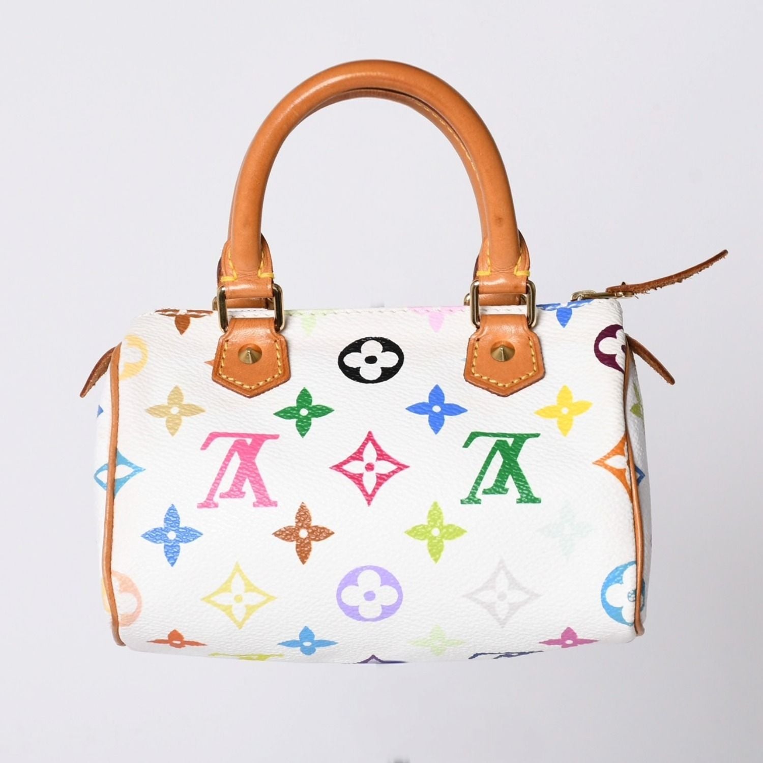Louis Vuitton Monogram Multicolor Mini Speedy Handbag Vachetta Leather White — view 2