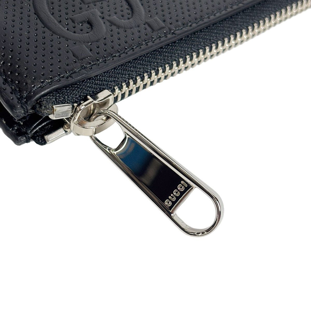 Gucci Clutch GG Embossed Leather Black Second with Wrist Strap — view 6