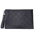 Gucci Clutch GG Embossed Leather Black Second with Wrist Strap