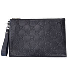 Gucci Clutch GG Embossed Leather Black Second with Wrist Strap
