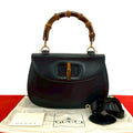 Gucci Vintage Bamb Leather 2-Way Shoulder Bag Black