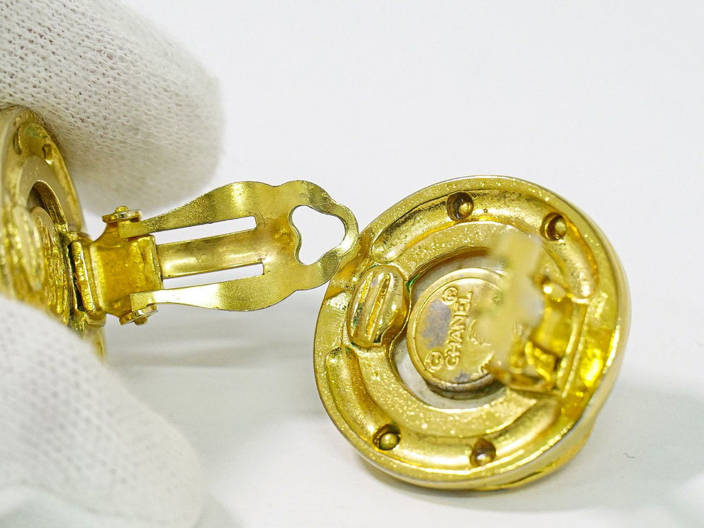 Chanel CC Logo Faux Pearl Earrings Gold Plated White — view 3