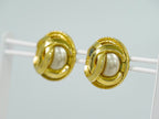 Chanel CC Logo Faux Pearl Earrings Gold Plated White — view 7