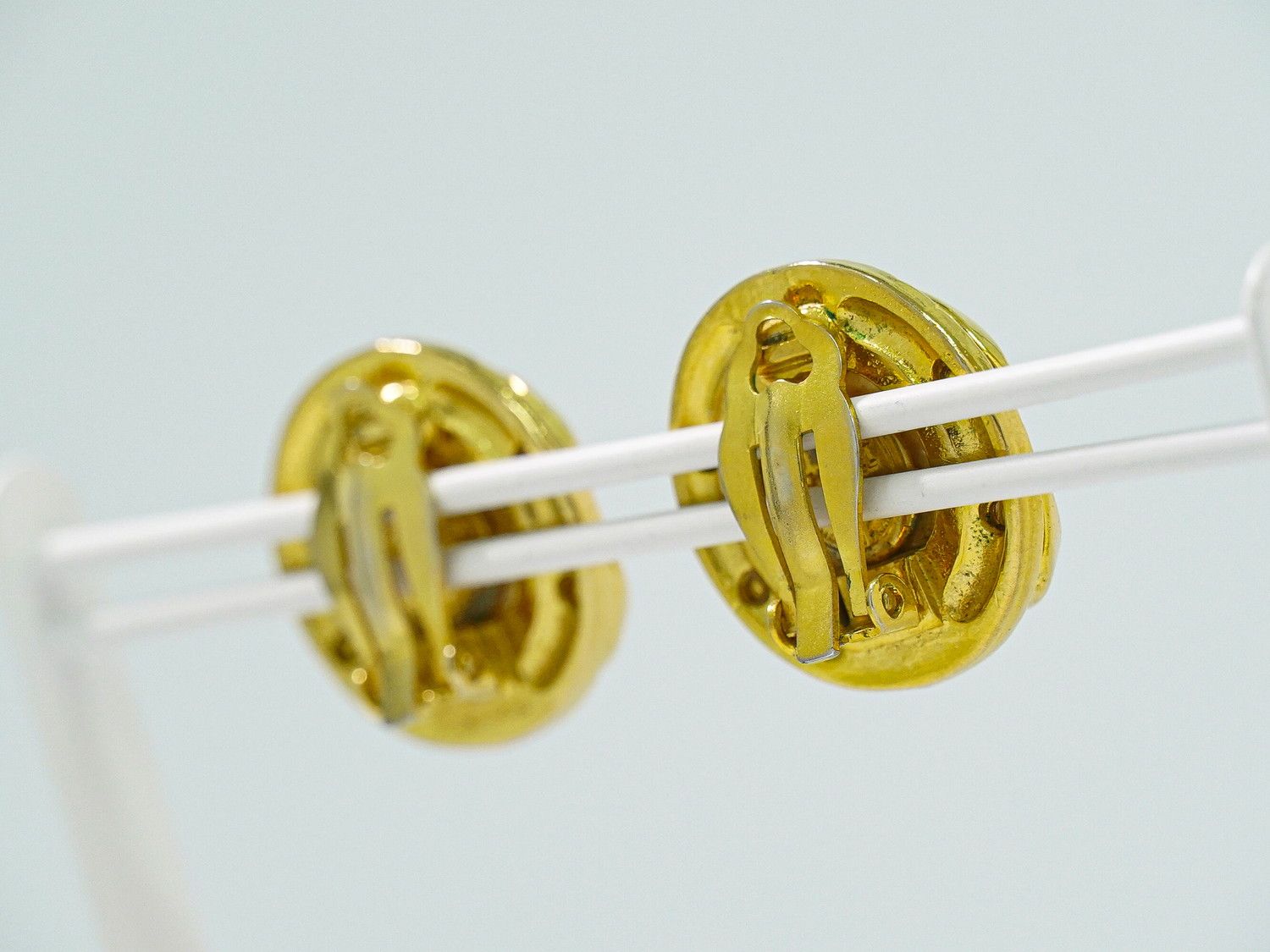 Chanel CC Logo Faux Pearl Earrings Gold Plated White — view 8