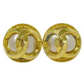 Chanel CC Logo Faux Pearl Earrings Gold Plated White