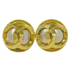 Chanel CC Logo Faux Pearl Earrings Gold Plated White