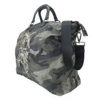 Prada Tote Camouflage Dragon & Sword Nylon Leather Gray Black Crossbody Studded — view 2