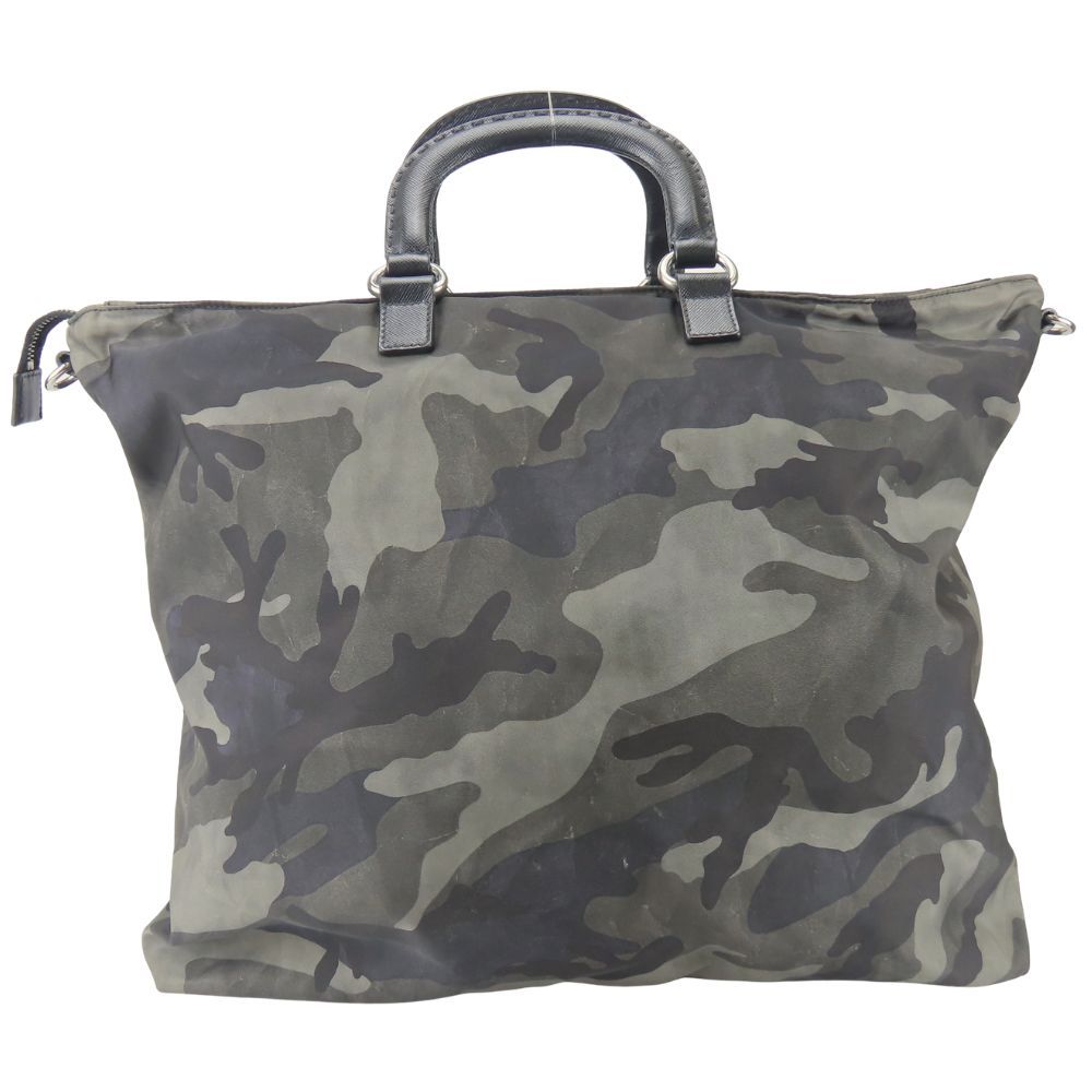 Prada Tote Camouflage Dragon & Sword Nylon Leather Gray Black Crossbody Studded — view 3