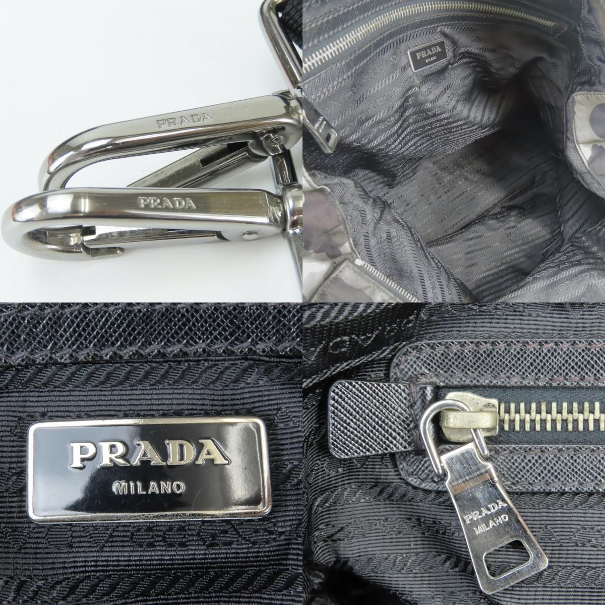 Prada Tote Camouflage Dragon & Sword Nylon Leather Gray Black Crossbody Studded — view 7