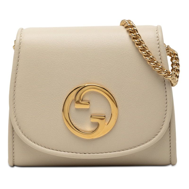 Gucci Interlocking Blanc Di Chain Wallet Shoulder Bag White Ivory Gold Leather