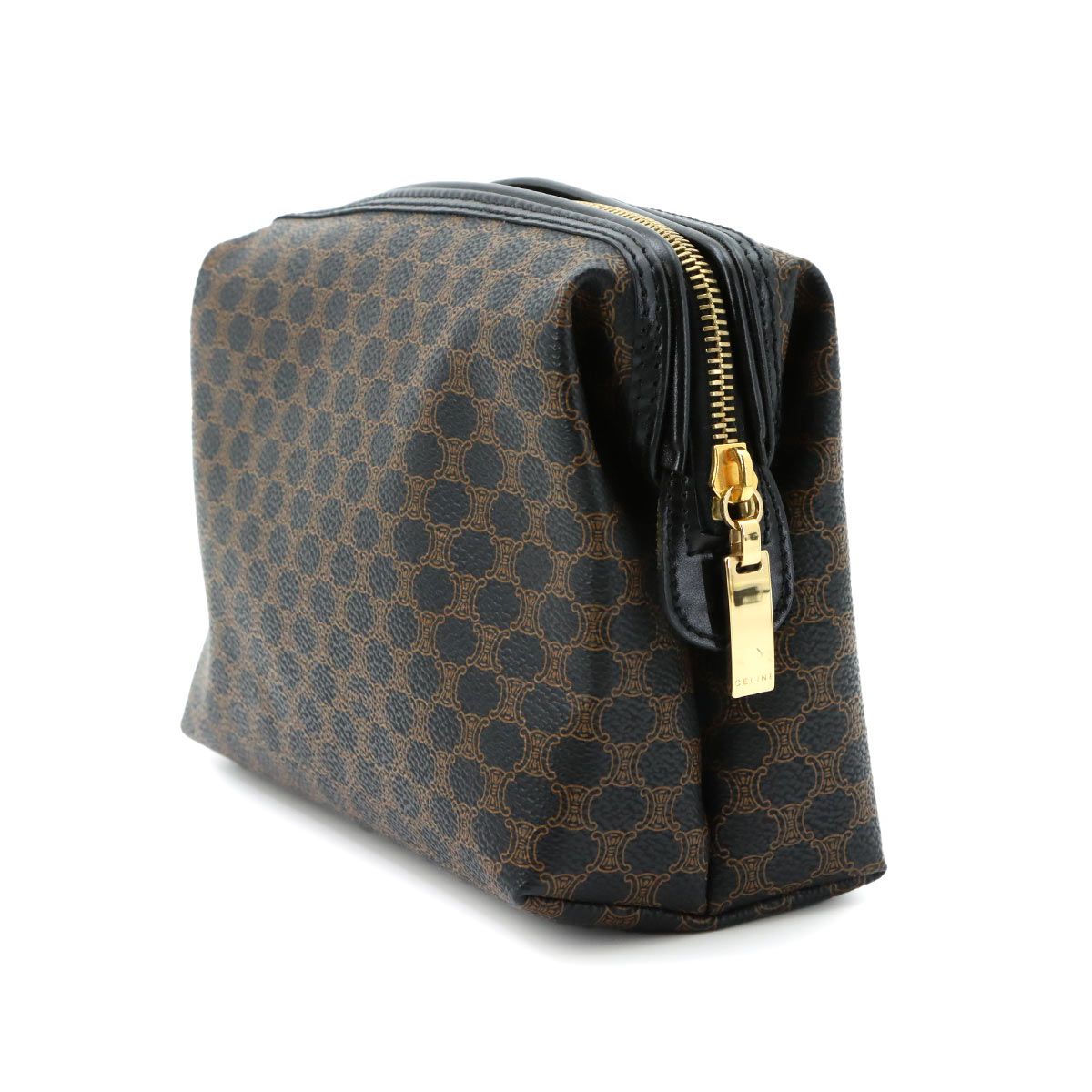 Celine Macadam Pouch Leather Black Gold Vintage — view 3