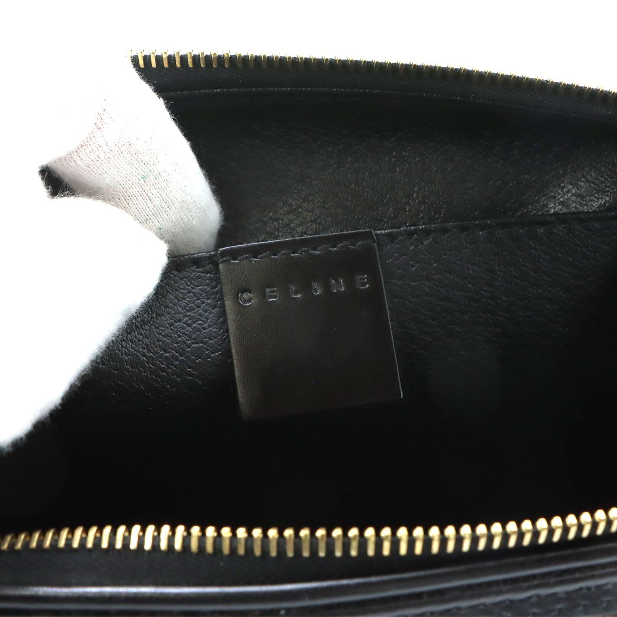 Celine Macadam Pouch Leather Black Gold Vintage — view 6