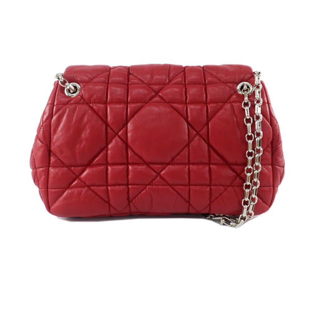 Dior Ten Chain Shoulder Bag Cannage Red Lambskin Silver — view 2