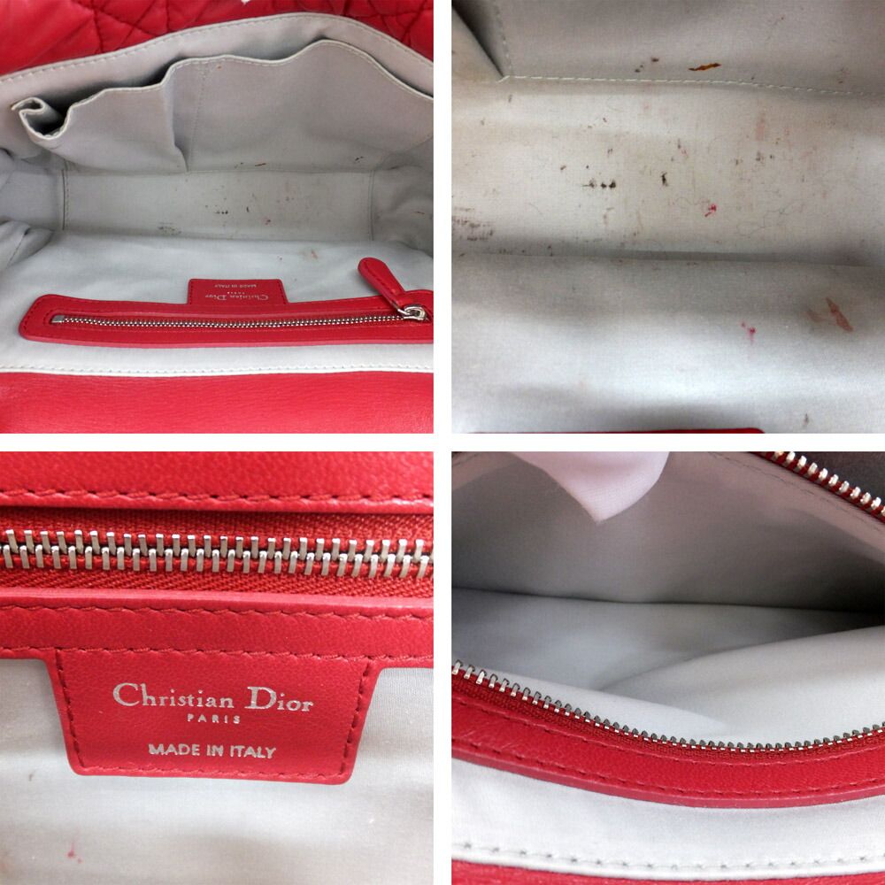 Dior Ten Chain Shoulder Bag Cannage Red Lambskin Silver — view 7