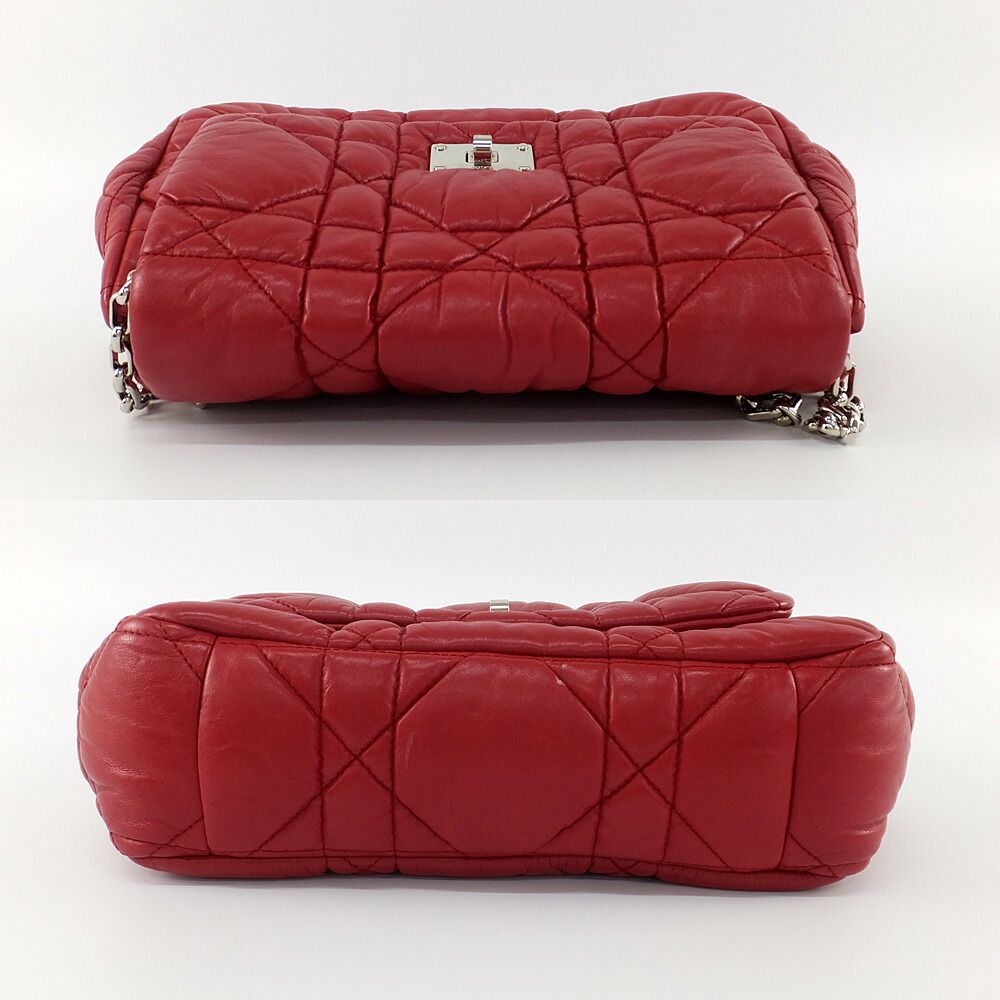 Dior Ten Chain Shoulder Bag Cannage Red Lambskin Silver — view 4