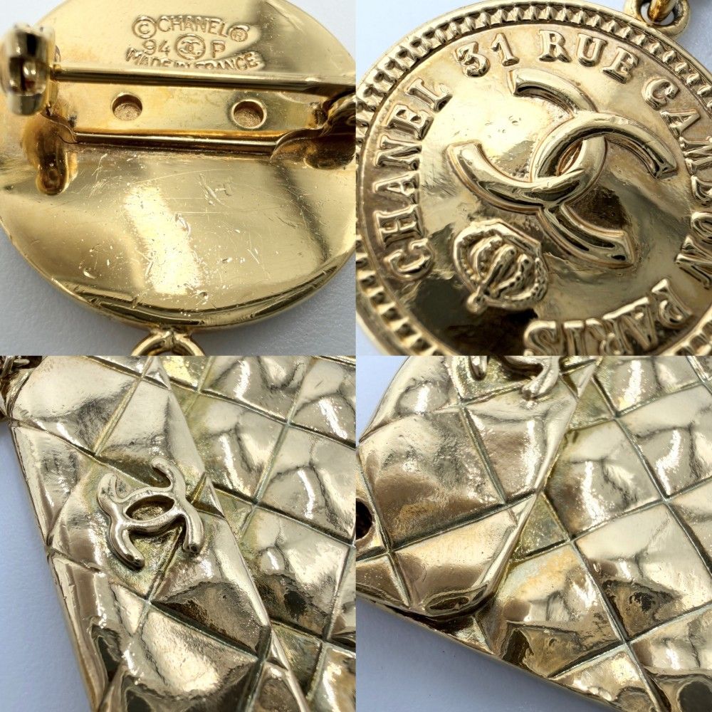 Chanel Brooch Quilted Bag Motif CC Logo Swing Vintage Gold Plated — view 5