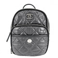 Chanel Quilted Coco Neige Chain Shoulder Lame Backpack CC Logo Nylon Gray Silver