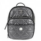 Chanel Quilted Coco Neige Chain Shoulder Lame Backpack CC Logo Nylon Gray Silver